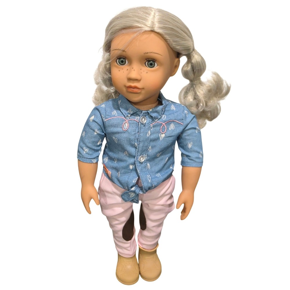 Our Generation 18 inch Doll Blonde Pigtails Freckles Equestrian Outfit Blue Eyes